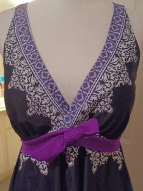 > Black and Purple Women's Two Piece Tankini with Decorative Trim Size XLarge